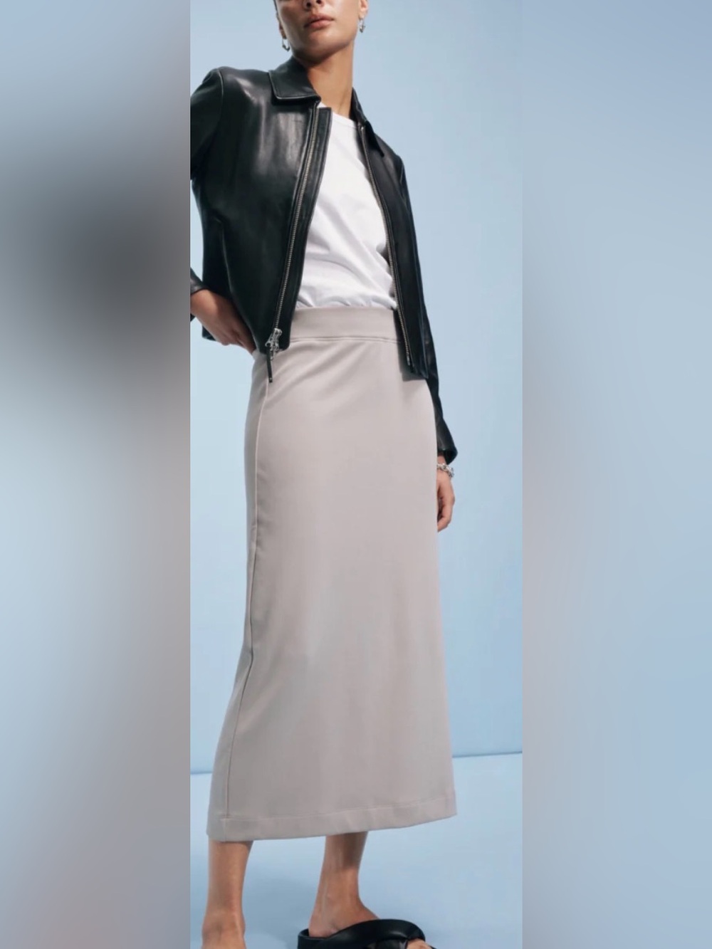 AYR Cream Pima Cotton long Pencil Side Slit Skirt Small